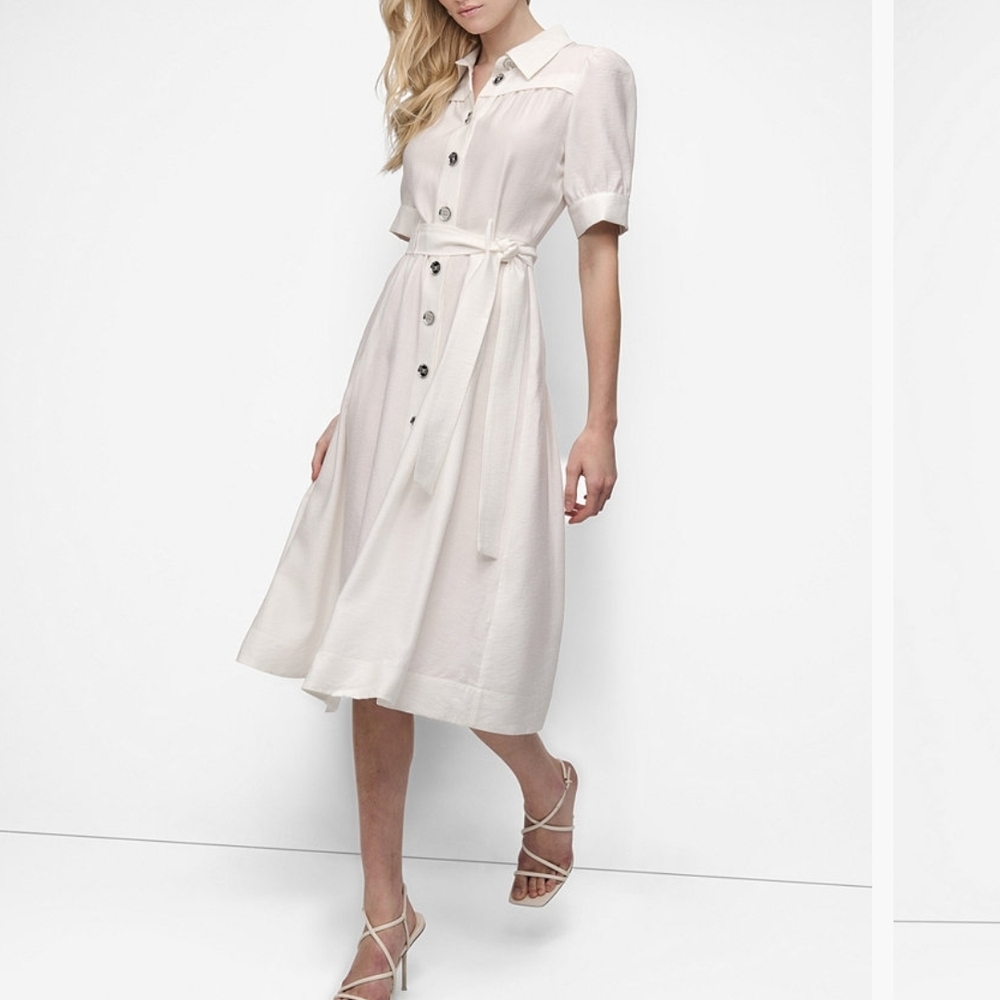 DKNY Cream Button-Down Midi Dress